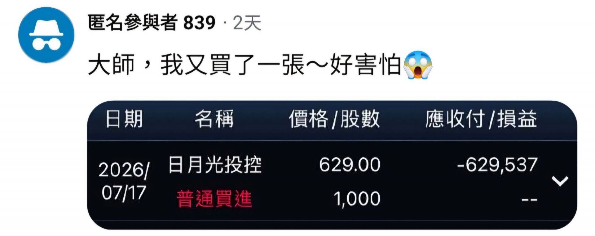 套在629元的血淚教訓：追高日月光投控的韭菜崩潰心聲